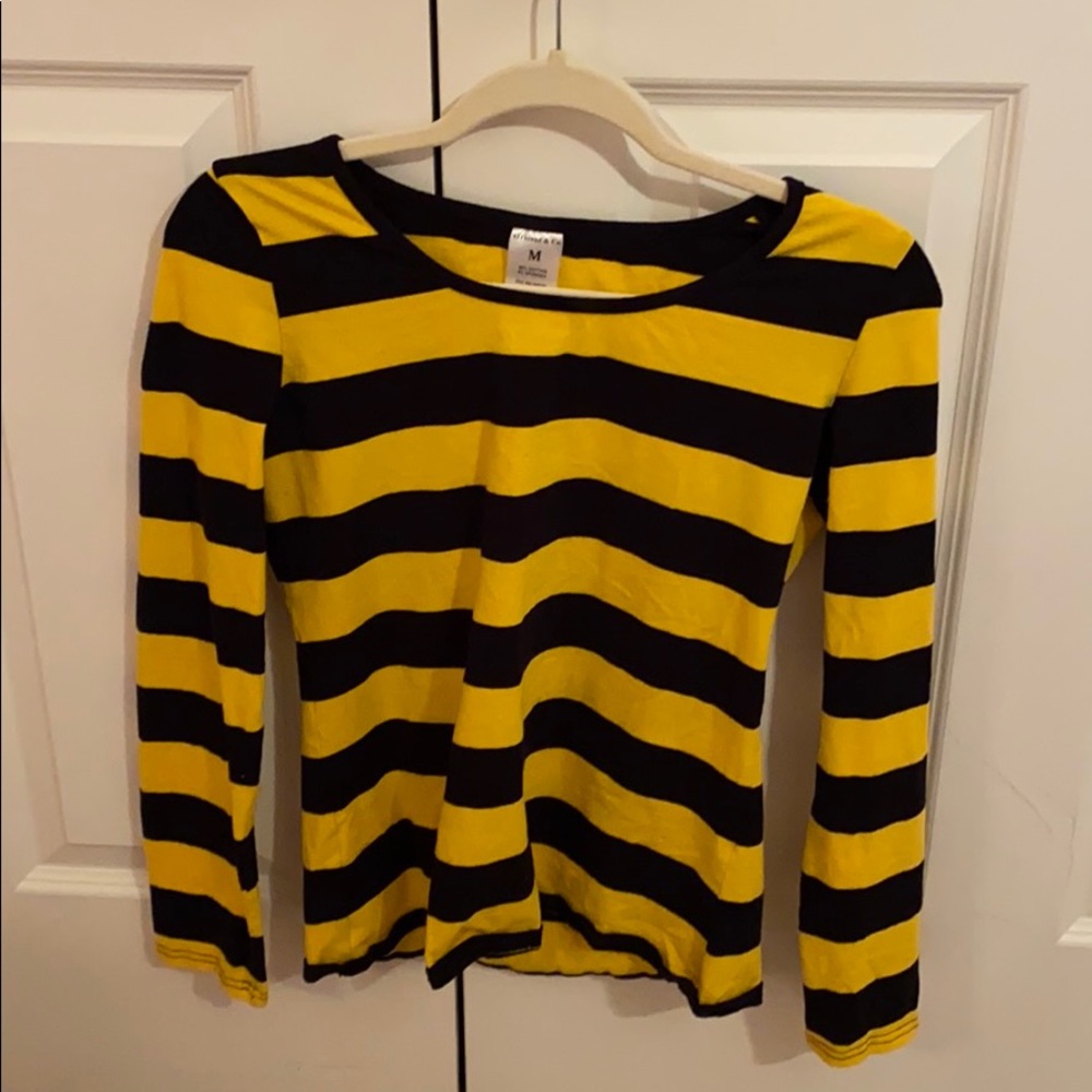 Women Long Sleeve T-Shirt Striped Black & Yellow